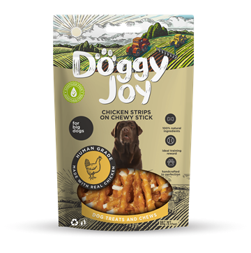 Doggy Joy - Oksehudsticks med Kyllingestrips