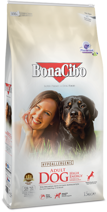 BonaCibo Aktiv Adult hundefoder  - Kylling & Ris med ansjoser - 15 kg.