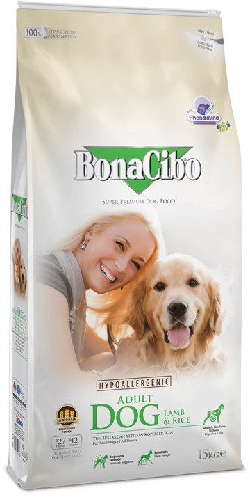BonaCibo Adult hundefoder  - Lam & Ris med ansjoser - 15 kg.