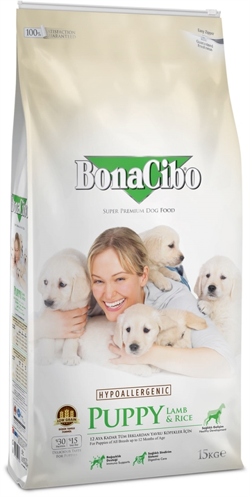 BonaCibo Puppy hundefoder  - Lam & Ris med ansjoser - 15 kg.