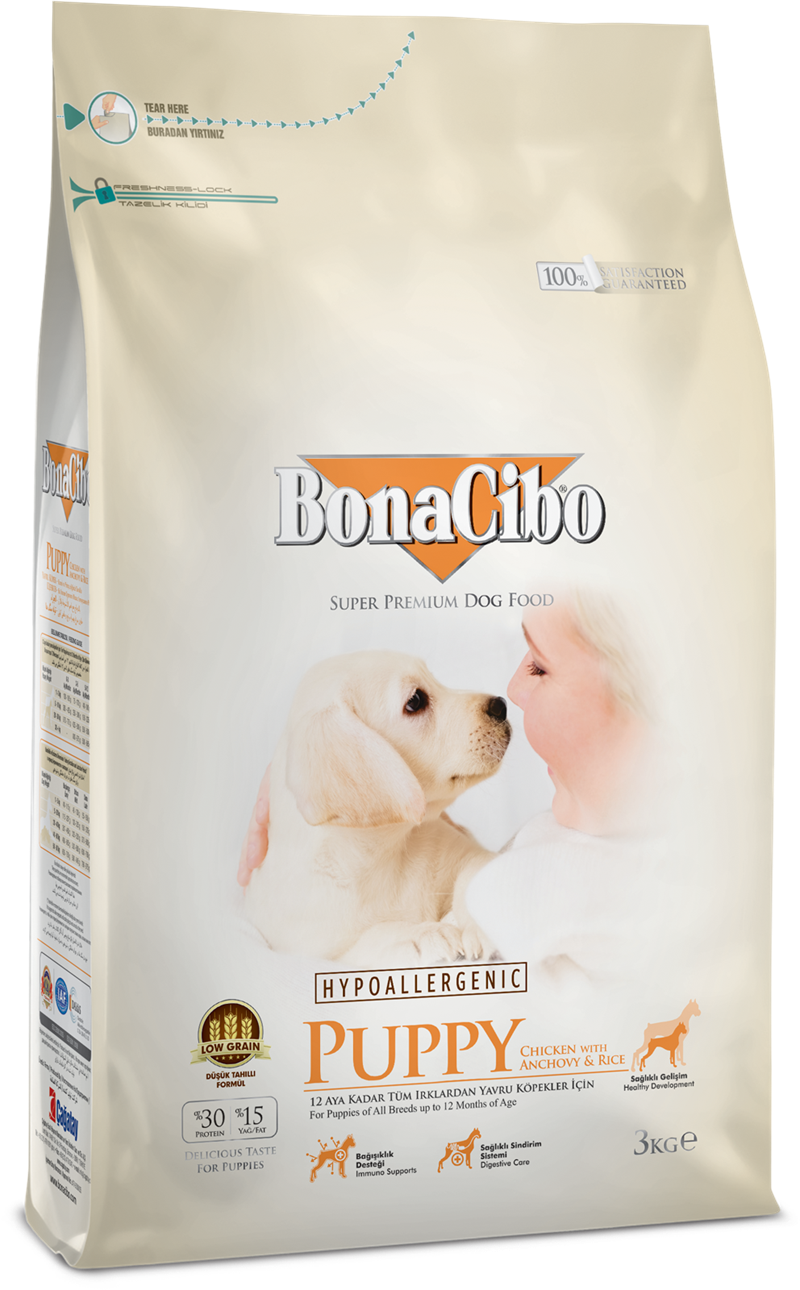 BonaCibo Puppy hundefoder - Kylling & Ris med ansjoser - 3 kg.