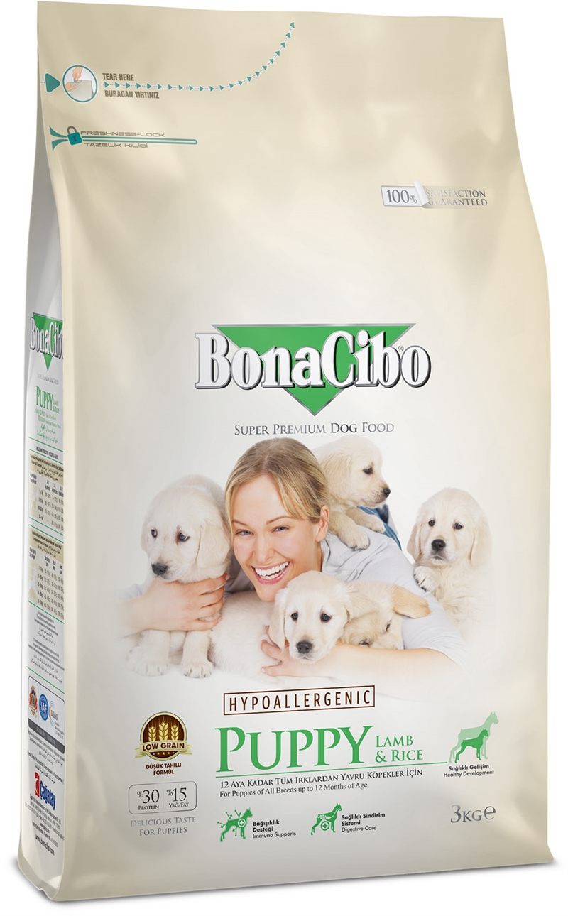 BonaCibo Puppy hundefoder  - Lam & Ris med ansjoser - 3 kg.