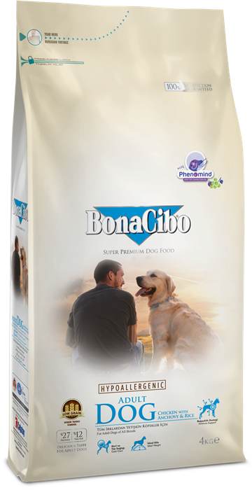 BonaCibo Adult hundefoder - Kylling & Ris med ansjoser  4 kg.