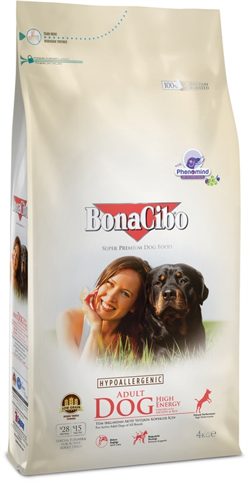 BonaCibo Aktiv Adult hundefoder - Kylling & Ris med ansjoser