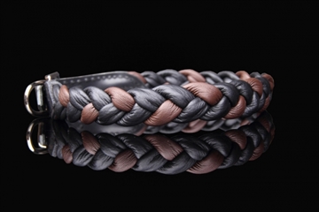 Flettet læderhalsbånd - Brun/Sort Str. L