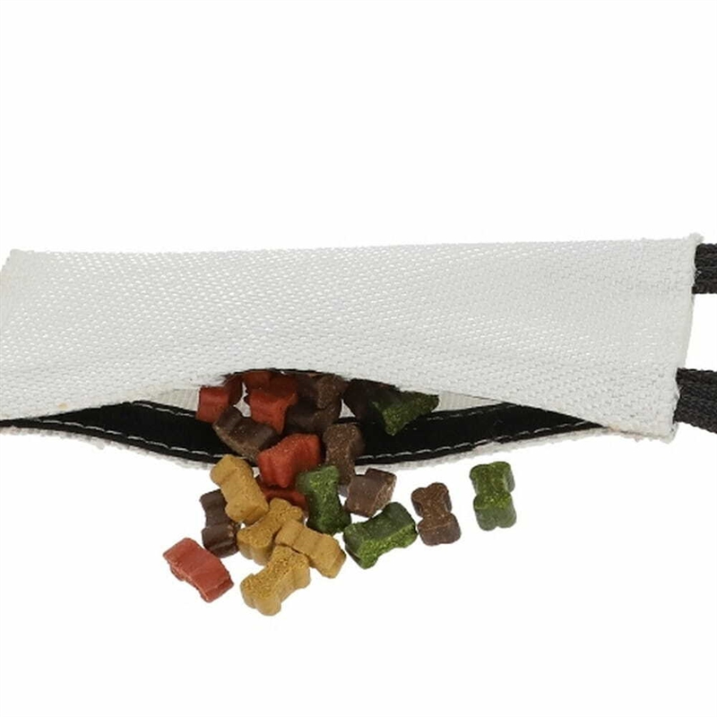 Bidepølse i robust brandslange materiale med  lomme til godbidder 