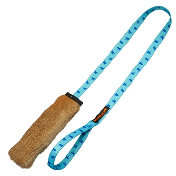 Tug-e-nuff dummy med kanin og squeaker med langt håndtag - Blå