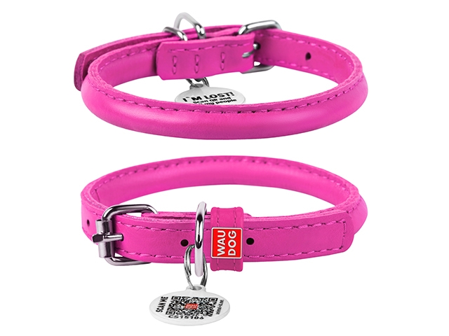 Pink rundsyet læderhalsbånd